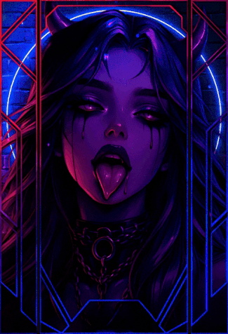 Демонесса Hellgirl с фиолетовым неоновым свечением анимированный арт для профиля Steam