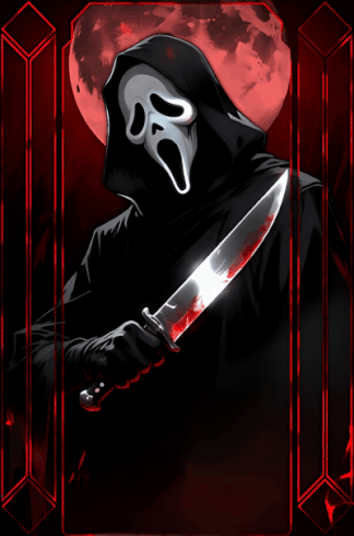 Маска Ghostface на кроваво красном фоне анимированный хоррор арт для профиля Steam