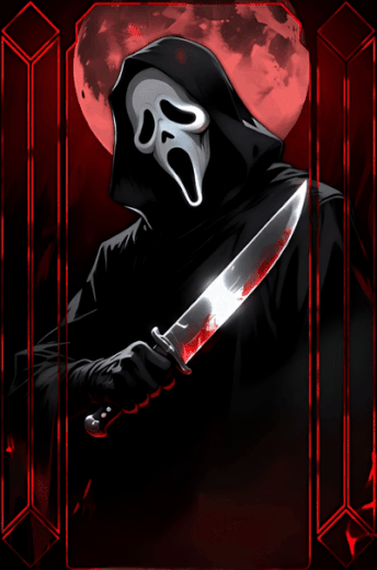 Маска Ghostface на кроваво красном фоне анимированный хоррор арт для профиля Steam